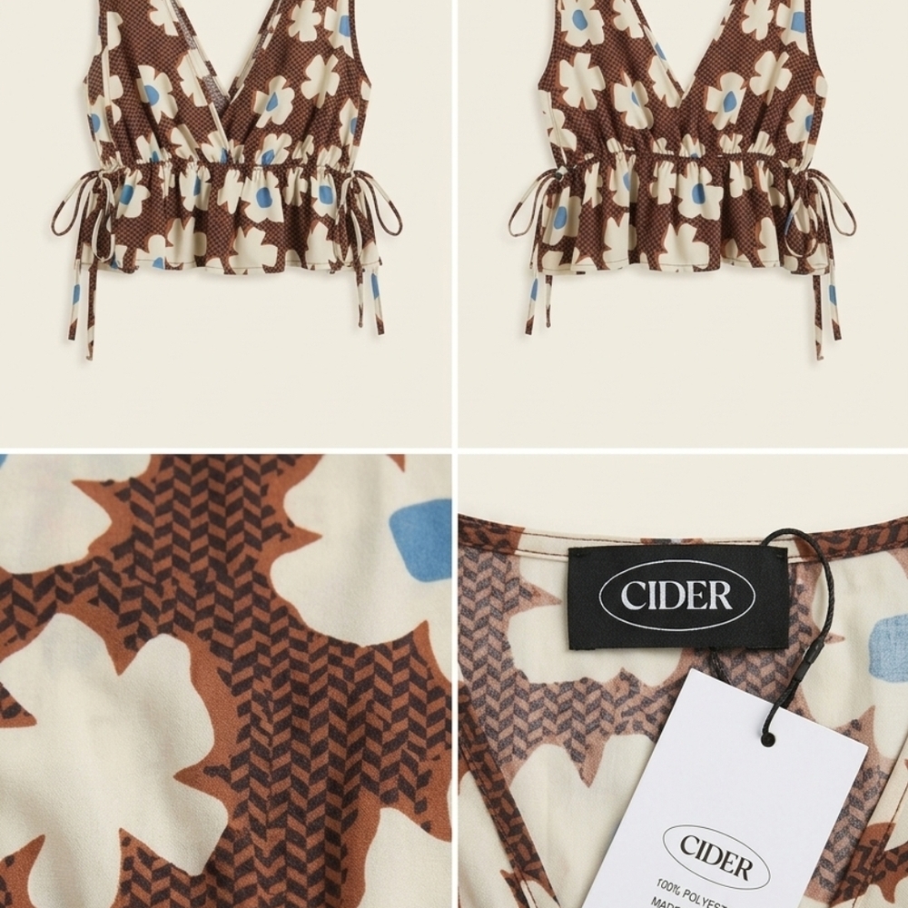 Cider Brown and Blue Floral Wrap Peplum Camisole
